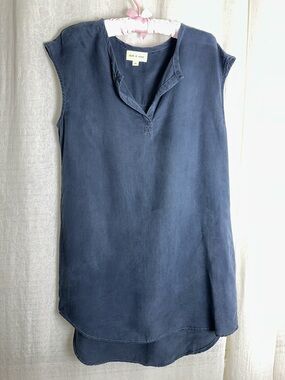 Anthropologie x Cloth & Stone M Navy Tencel Sleeveless Split V-Neck Dress